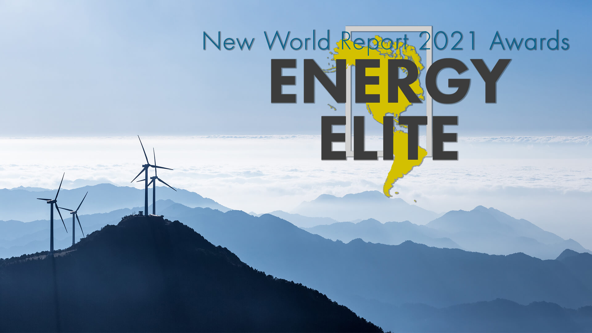 Energy Elite Awards logo with a mountain are and wind terbines in the background